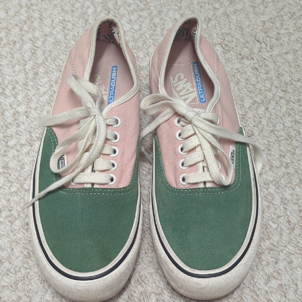 Vans Canvas Sneakers in Pink and Green with Classic Low-Top Design